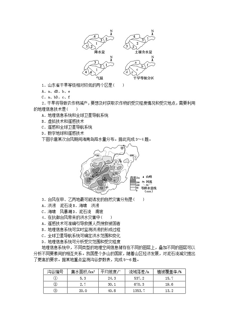 2024版新教材高中地理第六章自然灾害第四节地理信息技术在防灾减灾中的应用课时作业新人教版必修第一册03