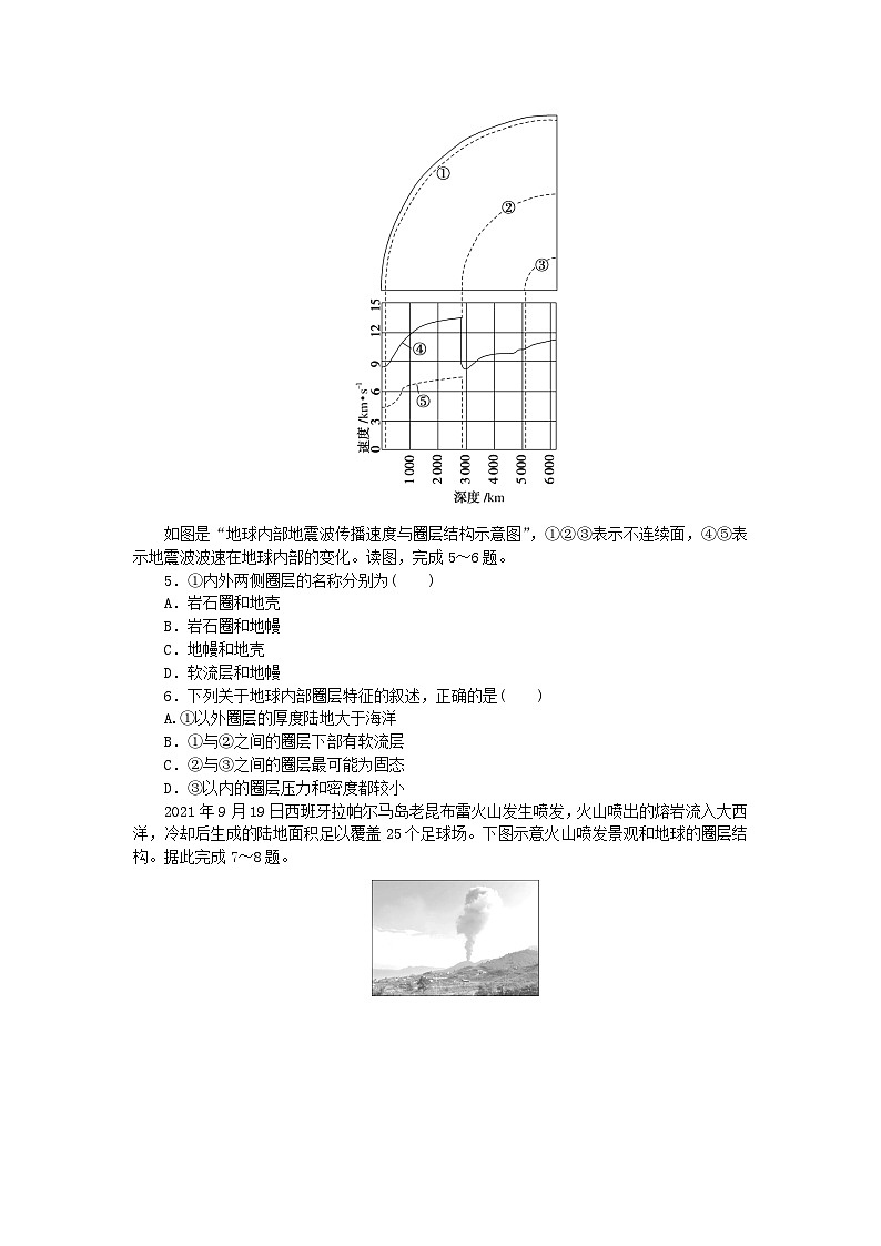 2024版新教材高中地理读图专项练三地球圈层结构示意图判读新人教版必修第一册第2页