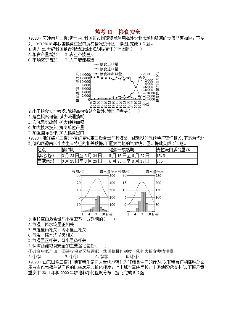 适用于老高考旧教材2024版高考地理二轮复习热考情境专项练热考11粮食安全（附解析）第1页