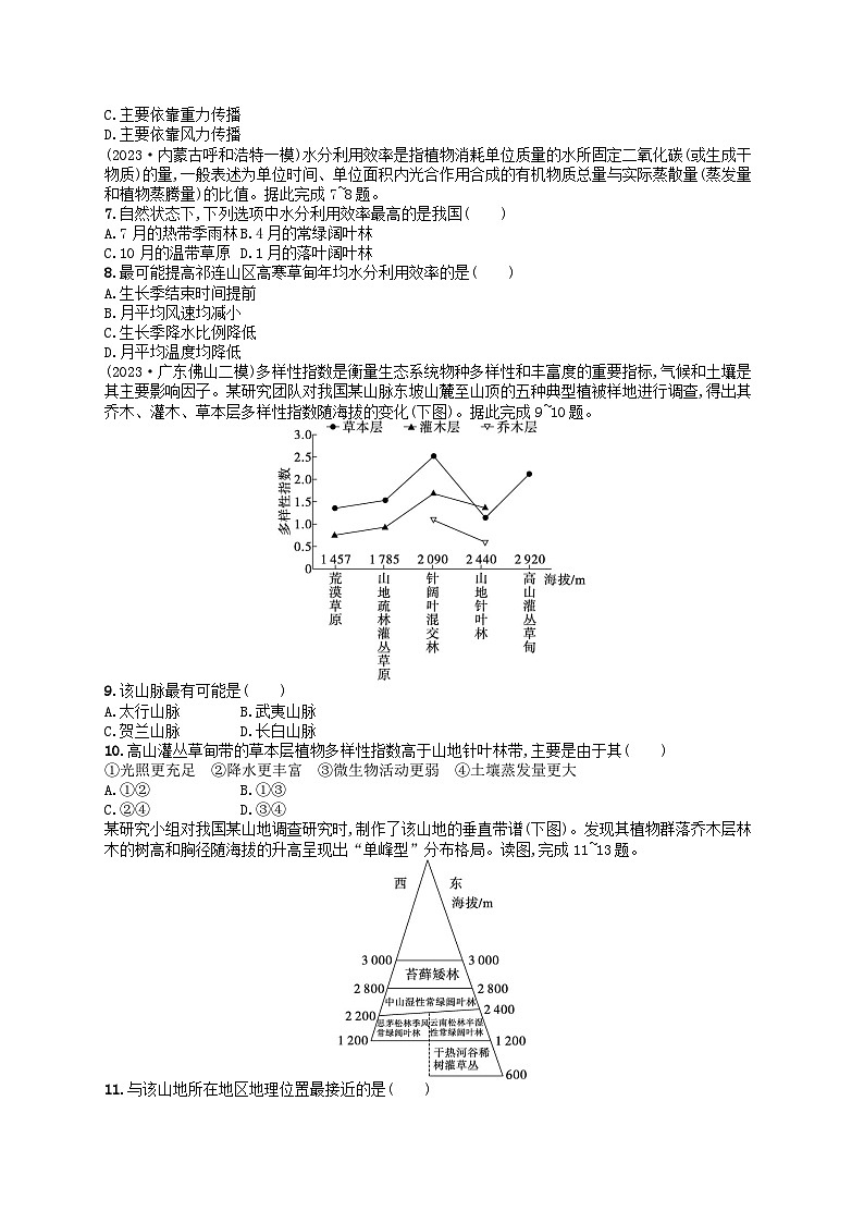 适用于老高考旧教材2024版高考地理二轮复习素养升级练专题5自然地理环境的整体性和差异性（附解析）第2页
