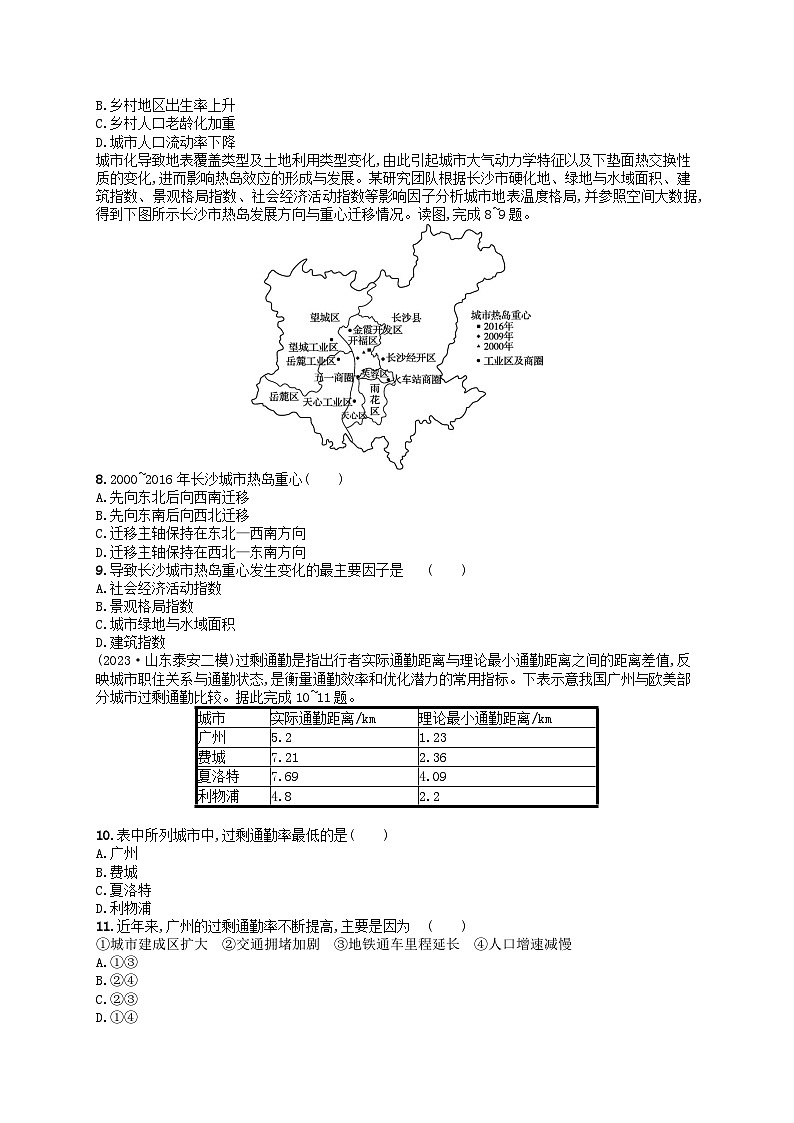 适用于老高考旧教材2024版高考地理二轮复习素养升级练专题6人口与城市核心考点练4城市化及其影响（附解析）第2页