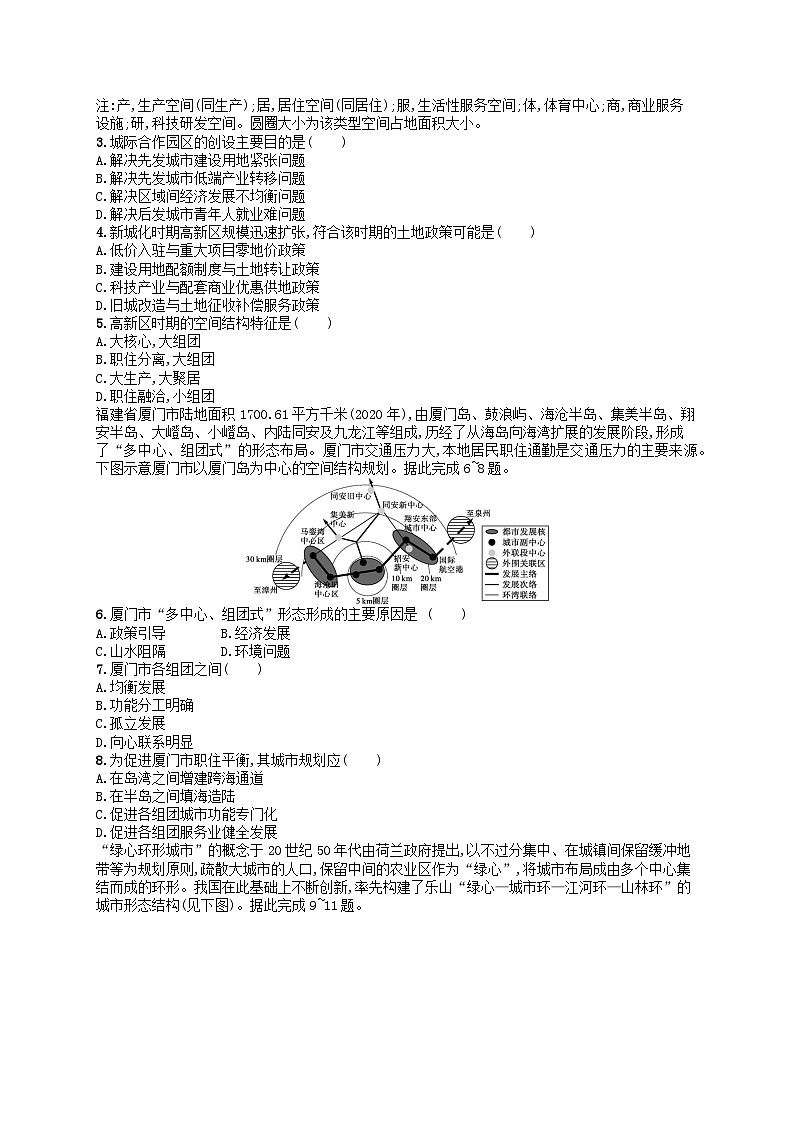 适用于老高考旧教材2024版高考地理二轮复习素养升级练专题6人口与城市核心考点练3城市内部空间结构（附解析）第2页