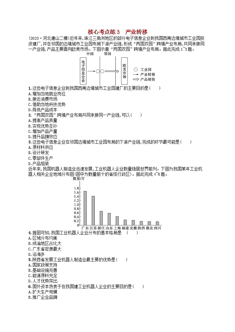 适用于老高考旧教材2024版高考地理二轮复习素养升级练专题8工业生产与产业转移核心考点练3产业转移（附解析）第1页