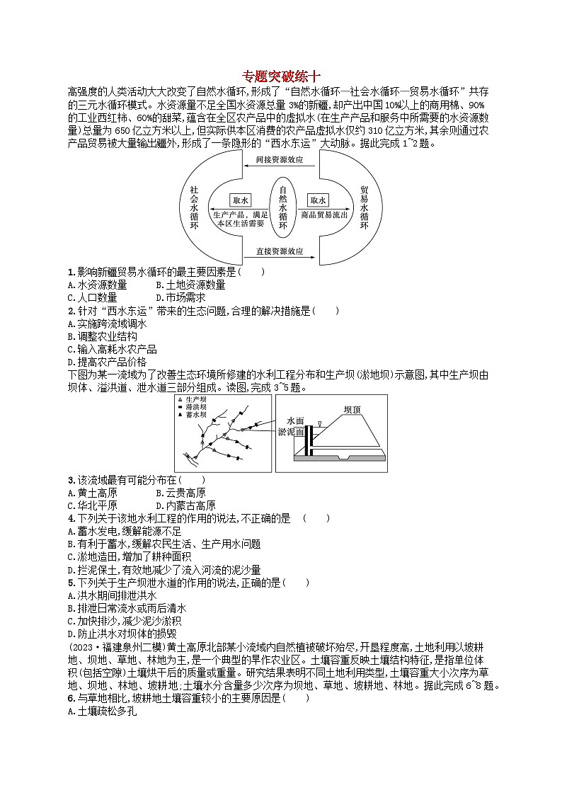 适用于老高考旧教材2024版高考地理二轮复习素养升级练专题10资源开发与区域整治（附解析）第1页