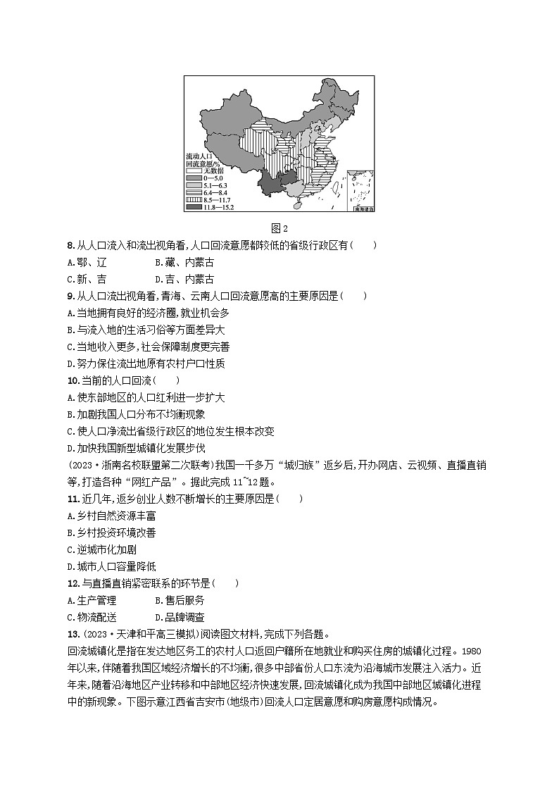 适用于新高考新教材2024版高考地理二轮复习热考情境专项练热考8人口回流（附解析）第3页