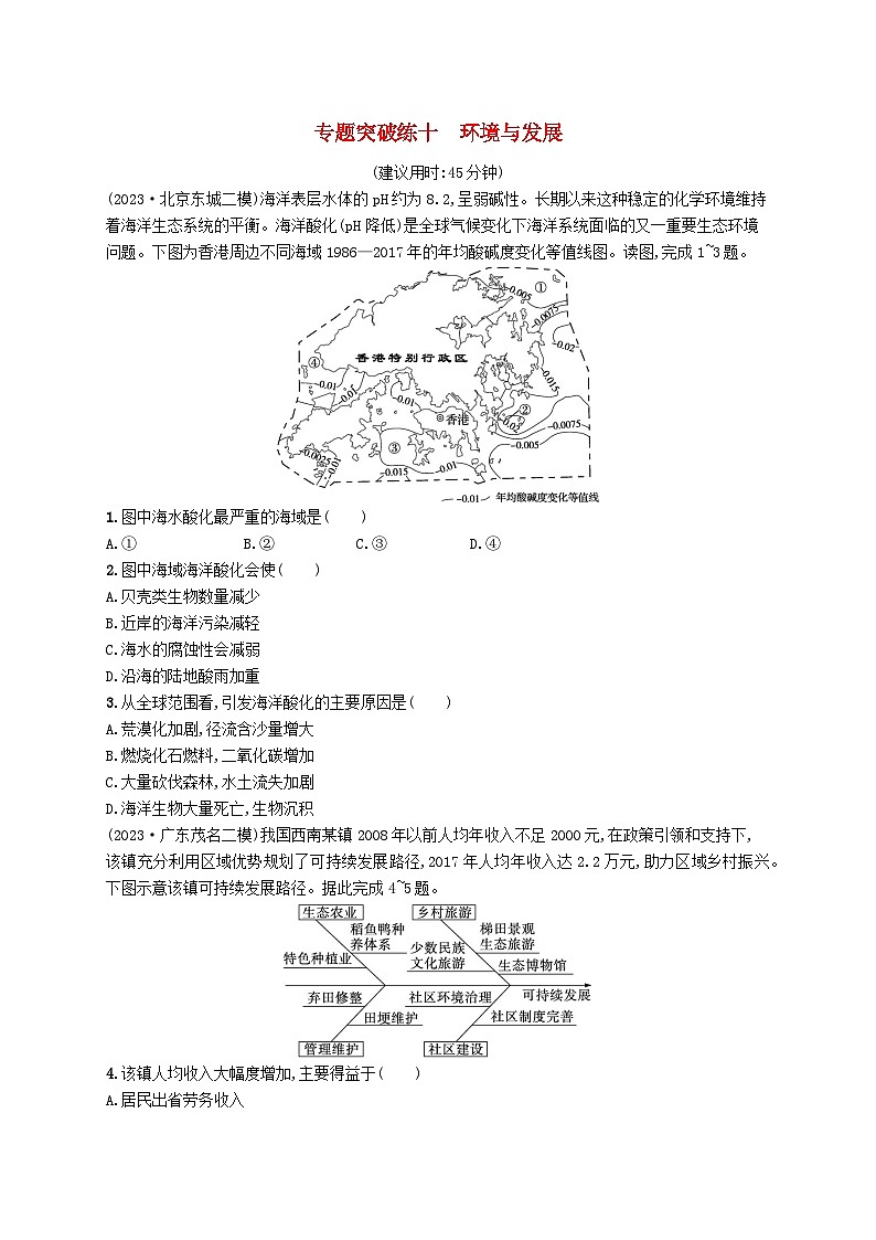 适用于新高考新教材2024版高考地理二轮复习专题突破练十环境与发展（附解析）第1页