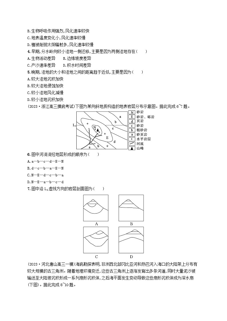 适用于新高考新教材2024版高考地理二轮复习专题突破练四地质作用与地表形态（附解析）02