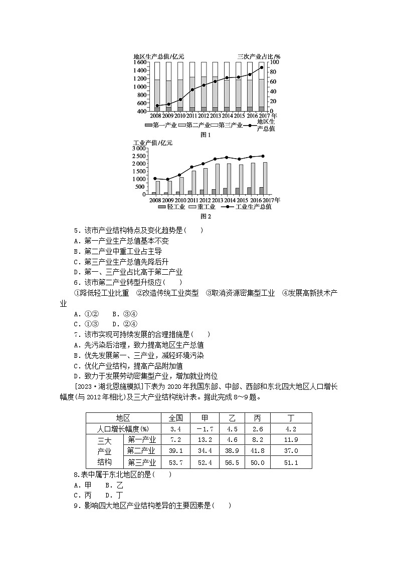 2023版新教材高中地理第三章城市产业与区域发展第二节地区产业结构变化课时作业新人教版选择性必修202