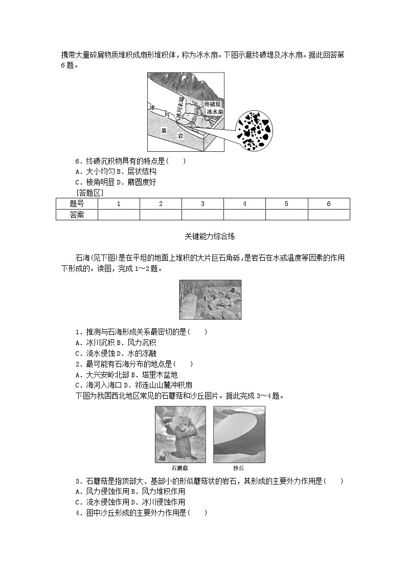 2023版新教材高中地理第二章地表形态的变化第一节地表形态变化的内外力作用第二课时外力作用及其对地表形态的影响课时作业中图版选择性必修102