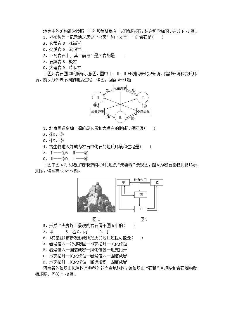 2023版新教材高中地理第二章地表形态的变化第二节岩石圈的物质组成及循环课时作业中图版选择性必修102