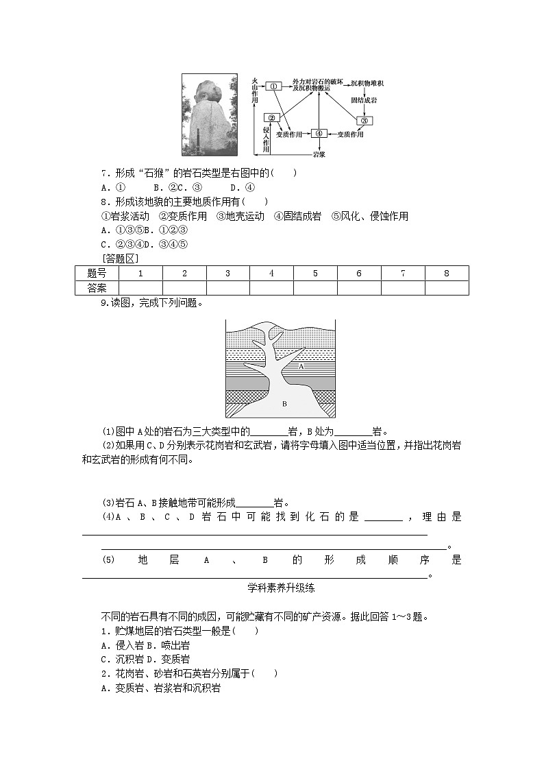 2023版新教材高中地理第二章地表形态的变化第二节岩石圈的物质组成及循环课时作业中图版选择性必修103