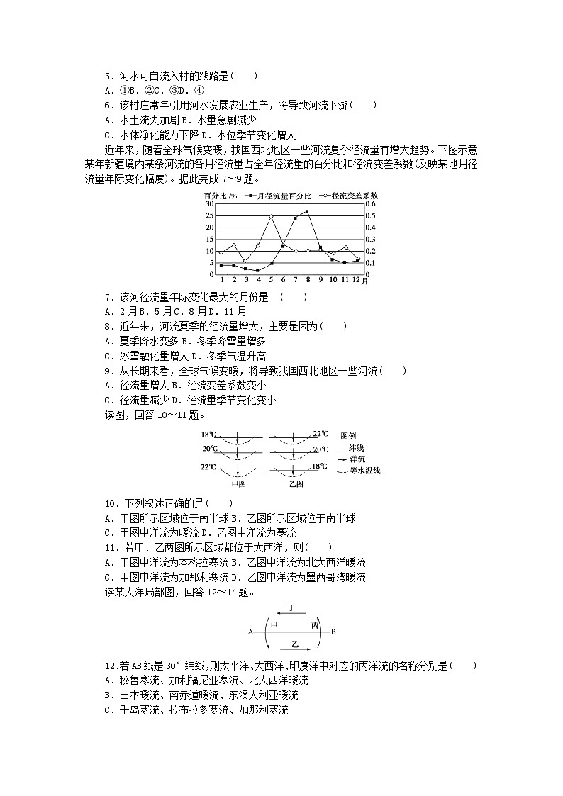 2023版新教材高中地理第四章地球上水的运动与能量交换单元素养卷中图版选择性必修102