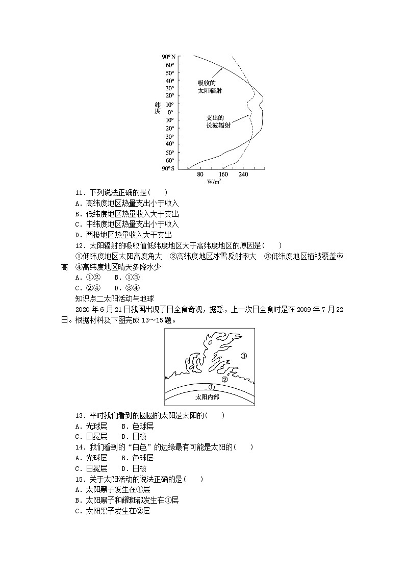 2024版新教材高中地理第一章宇宙中的地球第二节太阳对地球的影响课时作业湘教版必修第一册03