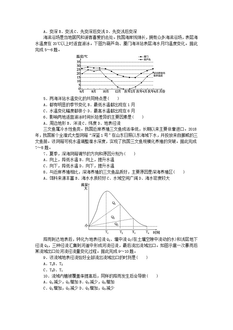 2024版新教材高中地理第四章地球上的水章末检测湘教版必修第一册第2页