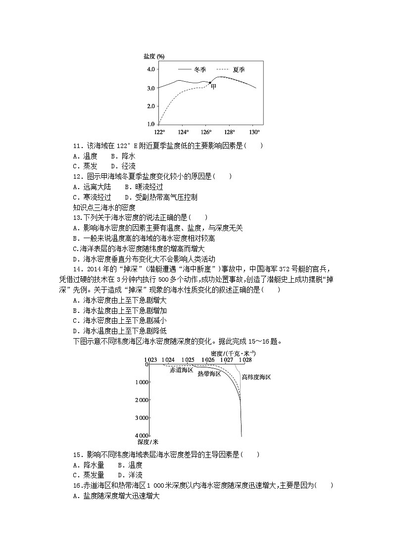2024版新教材高中地理第四章地球上的水第二节海水的性质和运动第一课时海水的性质课时作业湘教版必修第一册03