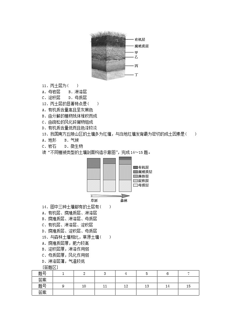 2024版新教材高中地理第五章地球上的植被与土壤第二节土壤的形成课时作业湘教版必修第一册03