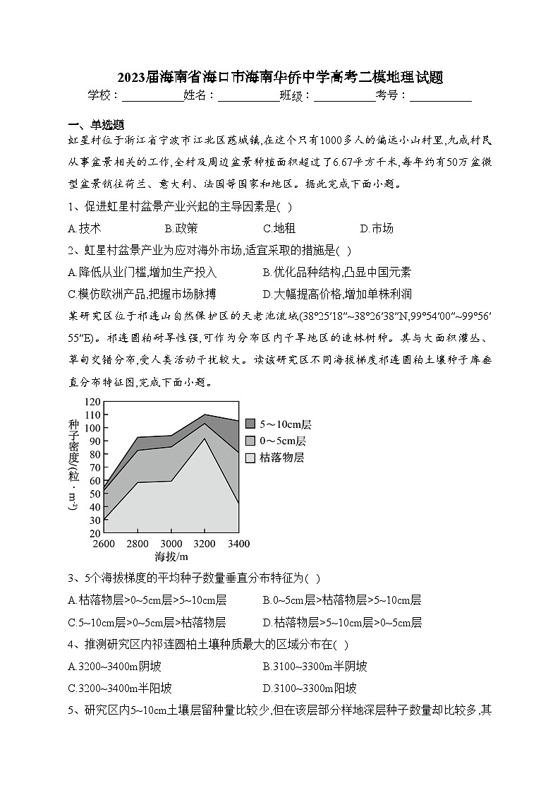 2023届海南省海口市海南华侨中学高考二模地理试题(含答案)01
