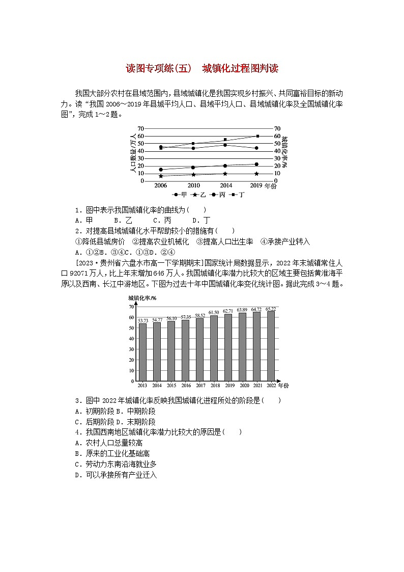 2024版新教材高中地理读图专项练五城镇化过程图判读新人教版必修第二册01