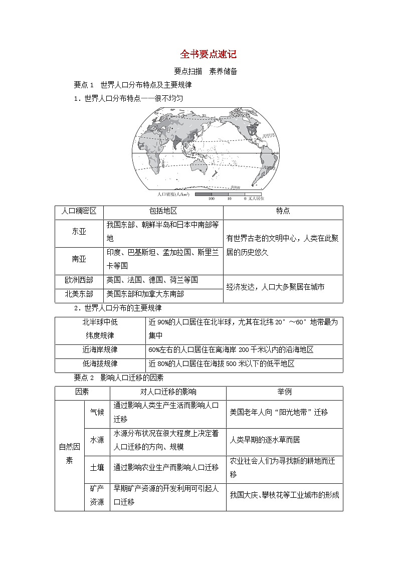 新教材2023年高中地理全书要点速记学案新人教版必修第二册01