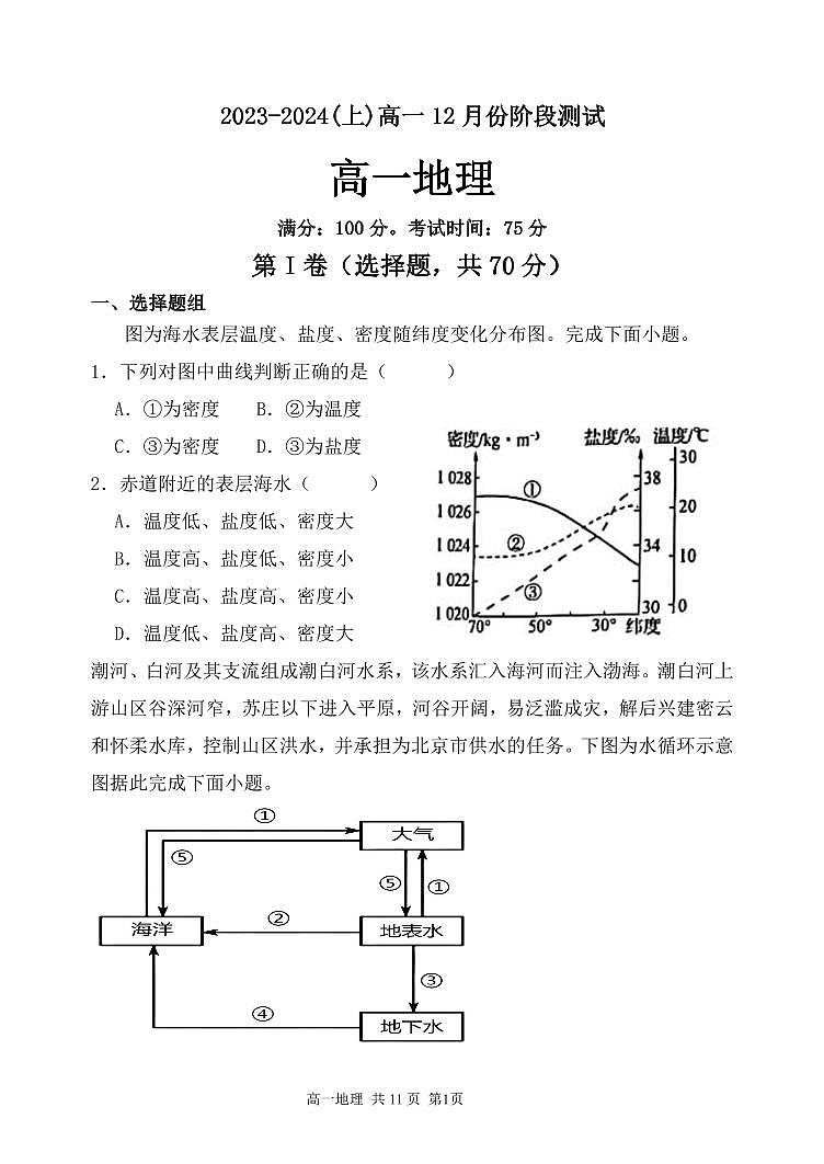 2024沈阳十五中高一上学期12月月考试题地理PDF版含答案01