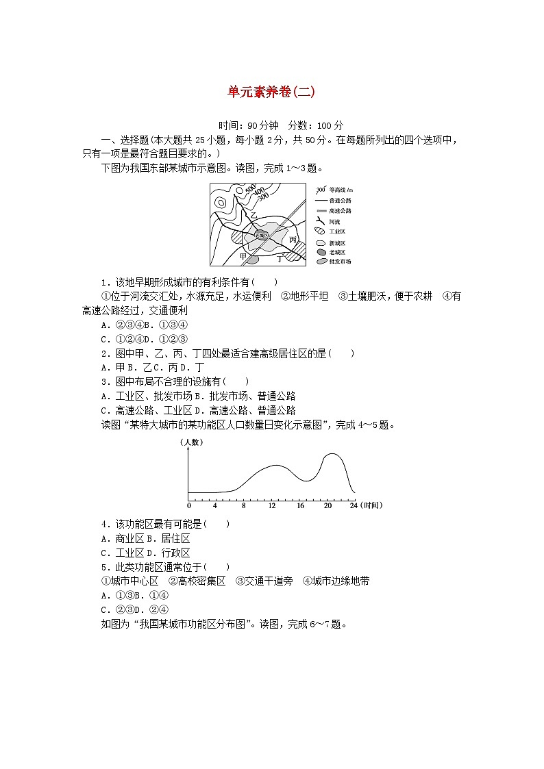 2024版新教材高中地理单元素养卷二乡村和城镇中图版必修第二册第1页