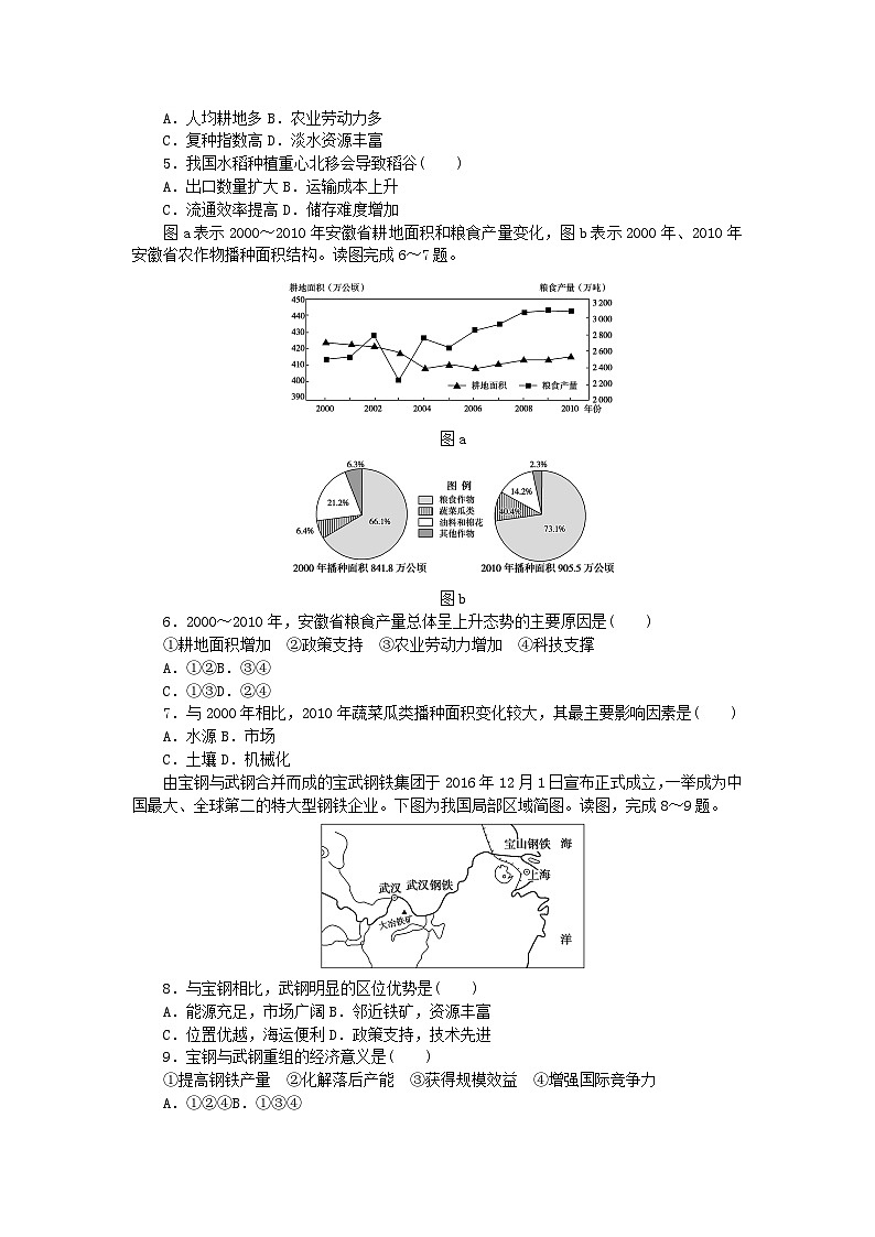 2024版新教材高中地理单元素养卷三产业区位选择中图版必修第二册第2页