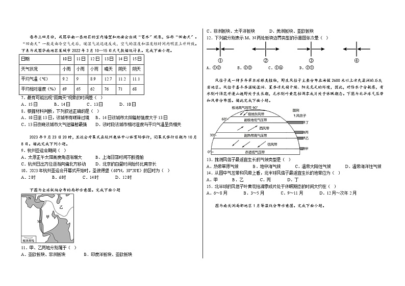 黑龙江省大庆铁人中学2023-2024学年高二上学期期中地理试题（Word版附答案）02