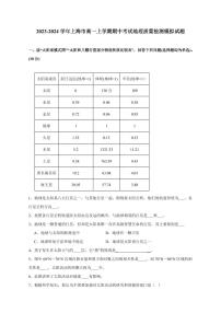 2023-2024学年上海市高一上学期期中考试地理质量检测模拟试题（含答案）