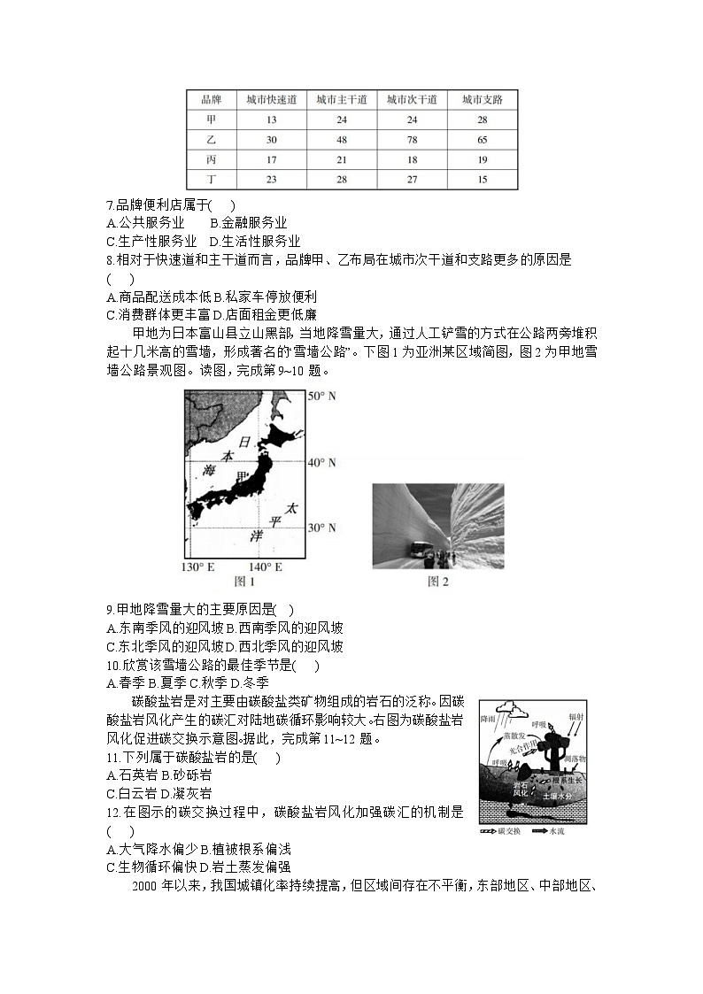浙江省诸暨市2023-2024学年高三上学期12月诊断性考试地理试题02