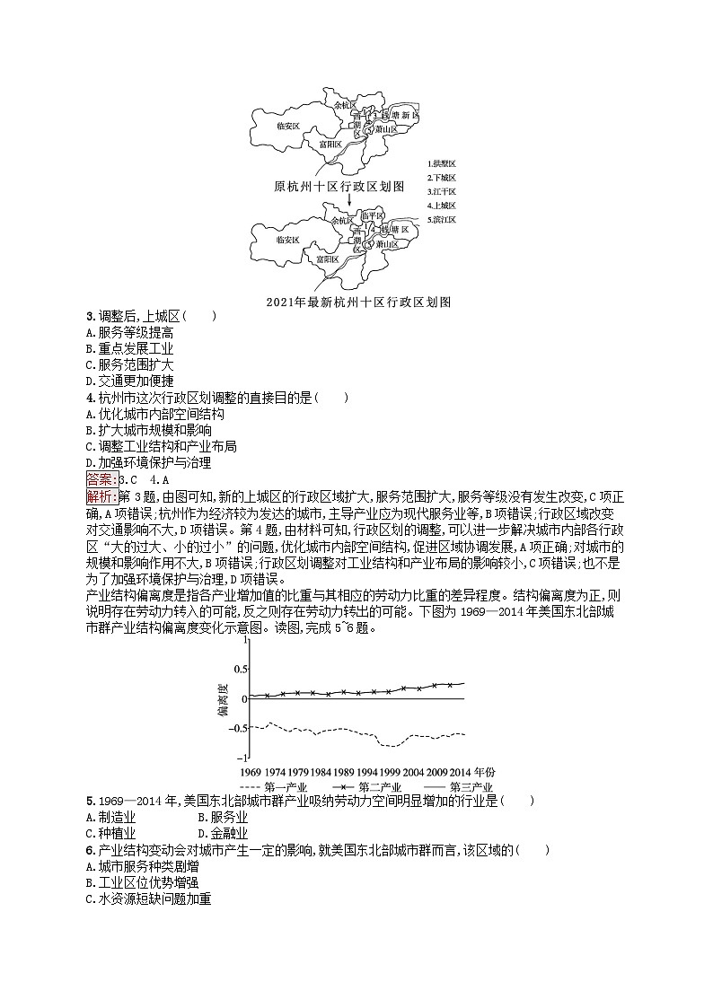 新高考天津专版2024届高考地理一轮总复习专题板块练  33大都市的辐射功能与区域产业结构变化第2页