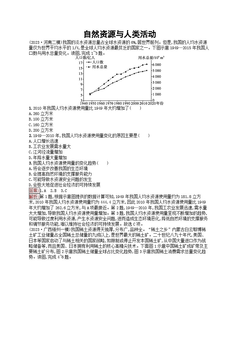 新高考天津专版2024届高考地理一轮总复习专题板块练  36自然资源与人类活动01