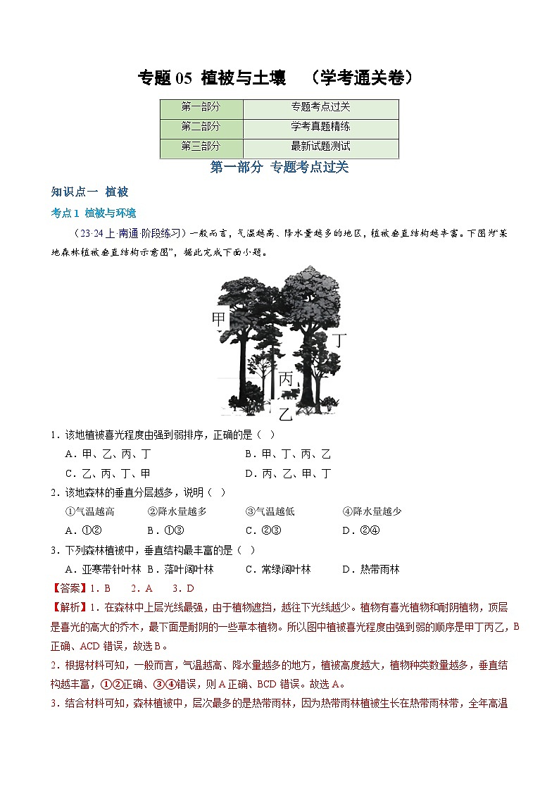 【学考复习】2024年高中地理学业水平考试（新教材专用）专题05 植被与土壤模拟卷（解析版）第1页