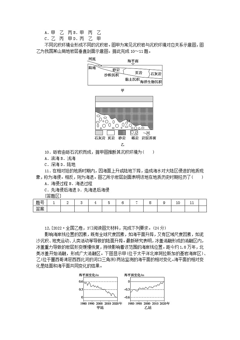 统考版2024届高考地理二轮专项分层特训卷第一篇微考点增分专练微考点25海进海退03