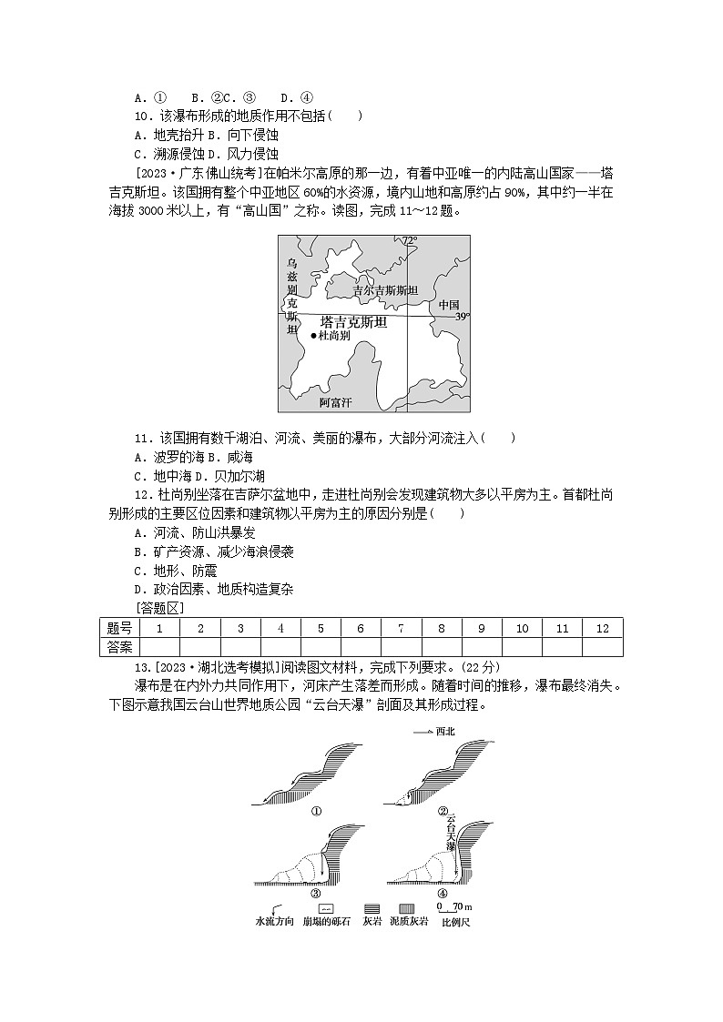 统考版2024届高考地理二轮专项分层特训卷第一篇微考点增分专练微考点26瀑布03