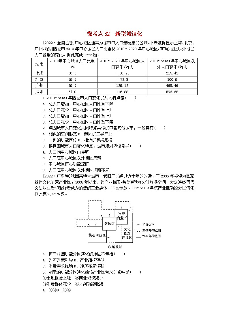 统考版2024届高考地理二轮专项分层特训卷第一篇微考点增分专练微考点32新型城镇化01