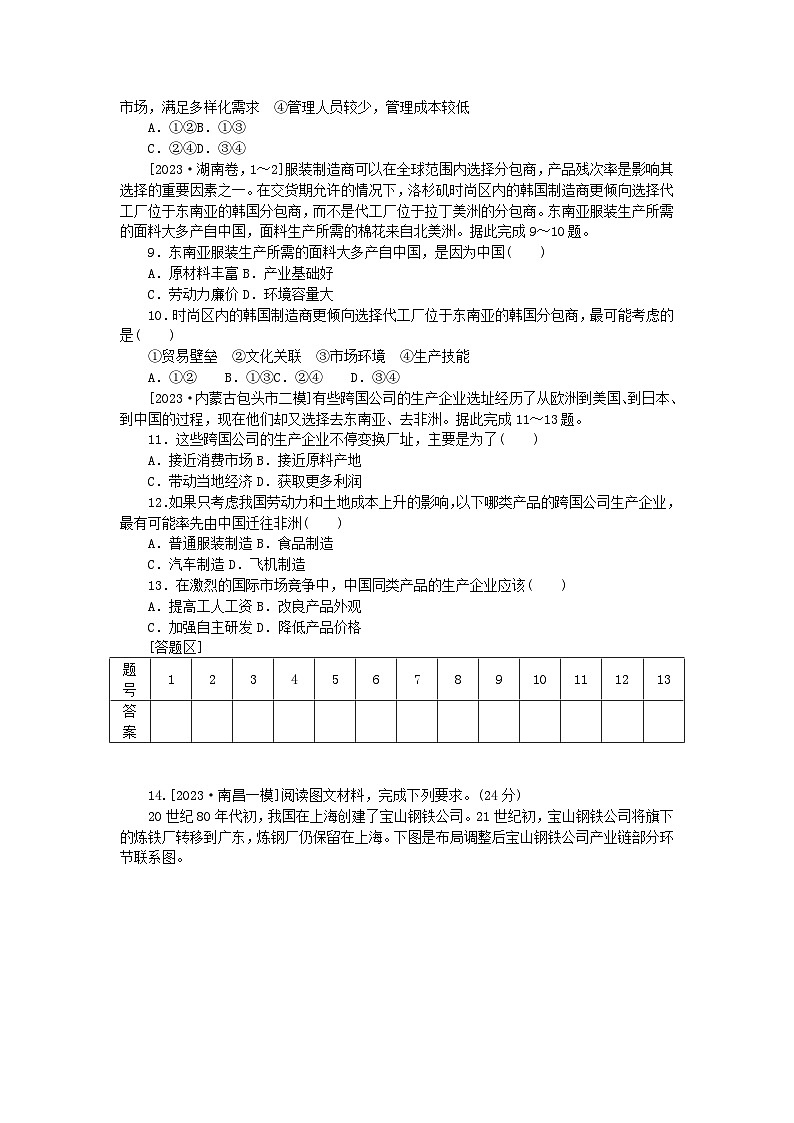 统考版2024届高考地理二轮专项分层特训卷第一篇微考点增分专练微考点38产业转移02