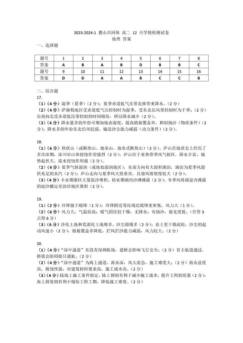 2024长沙麓山国际共同体高二上学期12月月考地理试卷含答案01