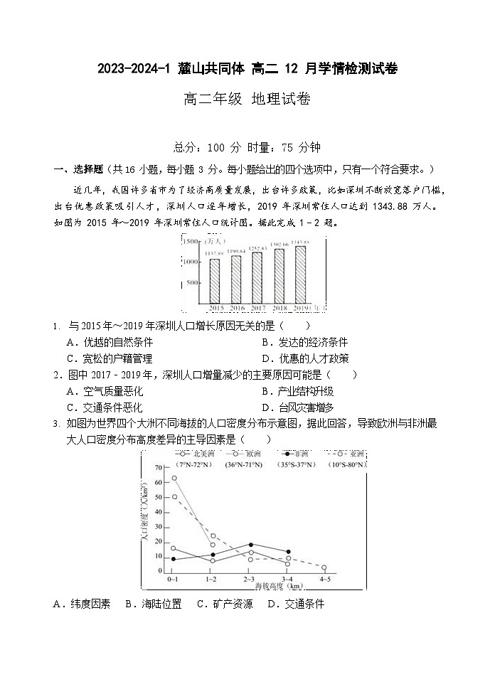 2024长沙麓山国际共同体高二上学期12月月考地理试卷含答案01