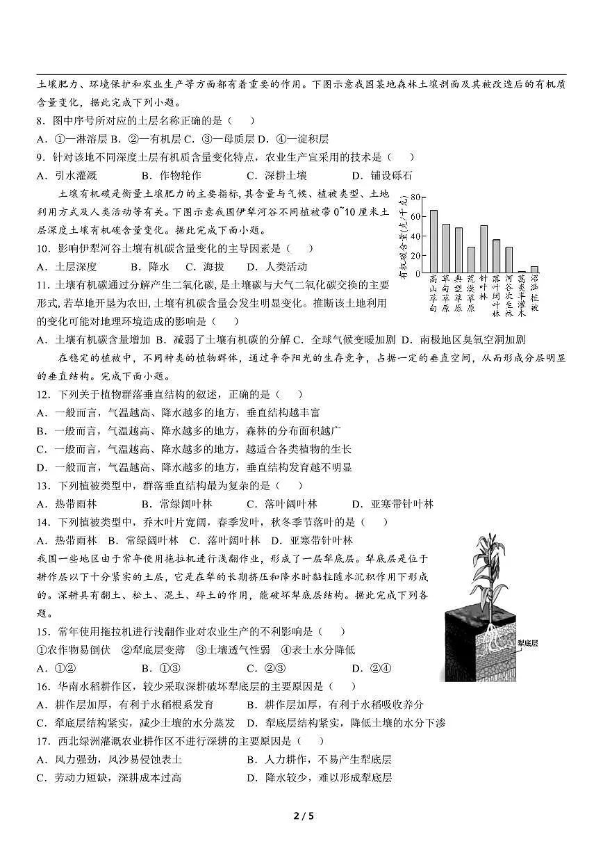 高一上学期地理期末复习专题训练五：植被与土壤第2页