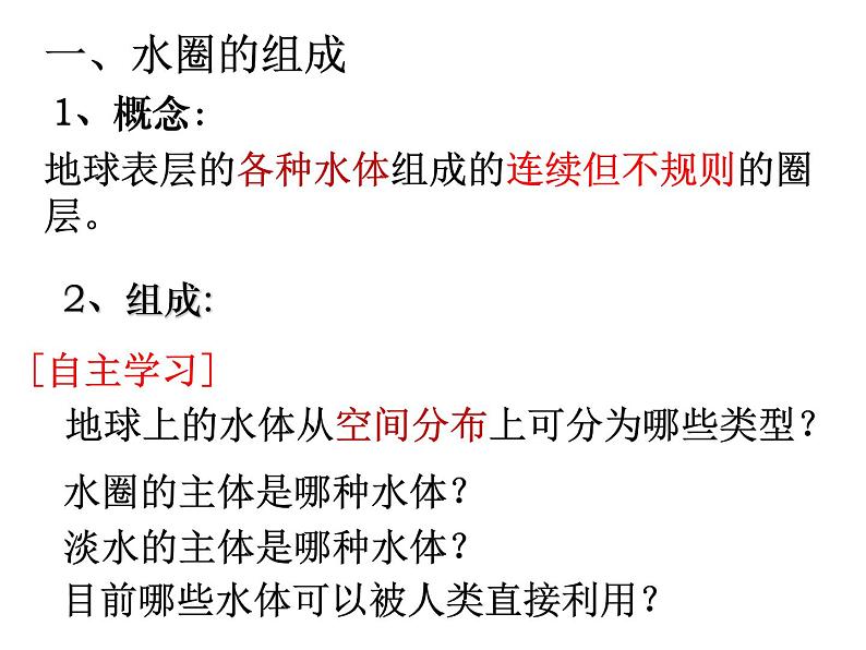 2.2水圈与水环境（第1课时：水圈的组成 海水性质及作用）课件2023-2024学年04