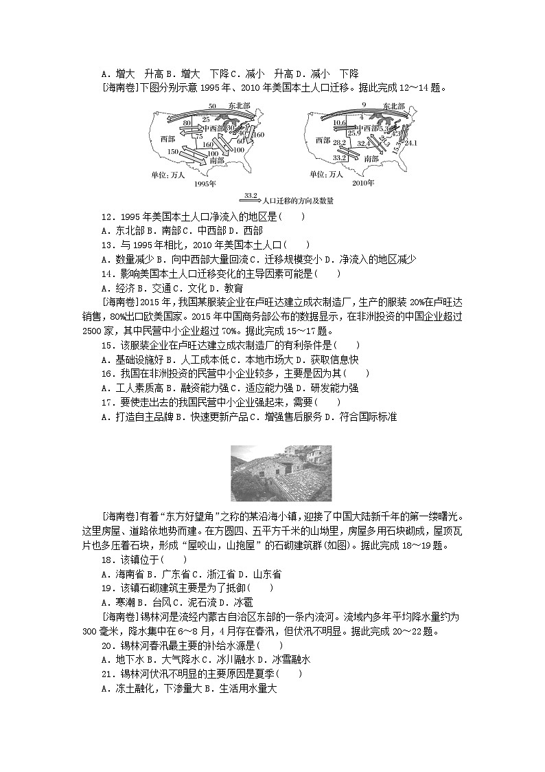 新教材2024届高考地理二轮专项分层特训卷第二部分素养提升三区域认知（附解析）03