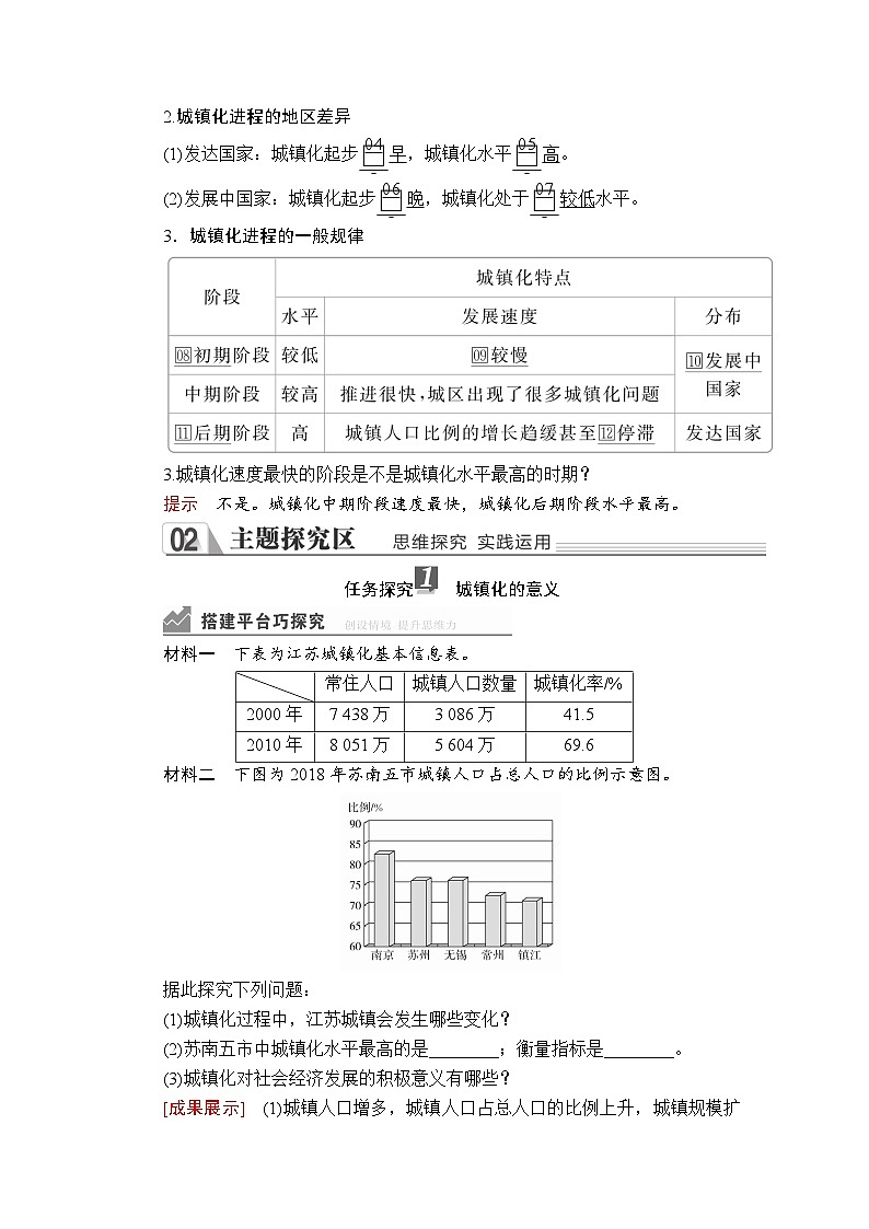高中地理必修第二册《第二节 城镇化 第一课时　城镇化的意义、世界城镇化进程》课时练习2-统编人教版第3页