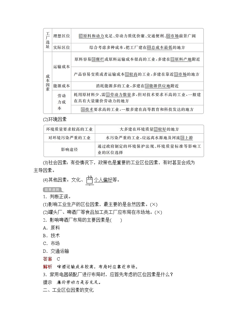高中必修第二册地理《第二节 工业区位因素及其变化》课时练习2-统编人教版第2页
