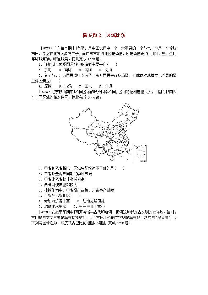 2023版新教材高中地理微专题2区域比较课时作业新人教版选择性必修2第1页