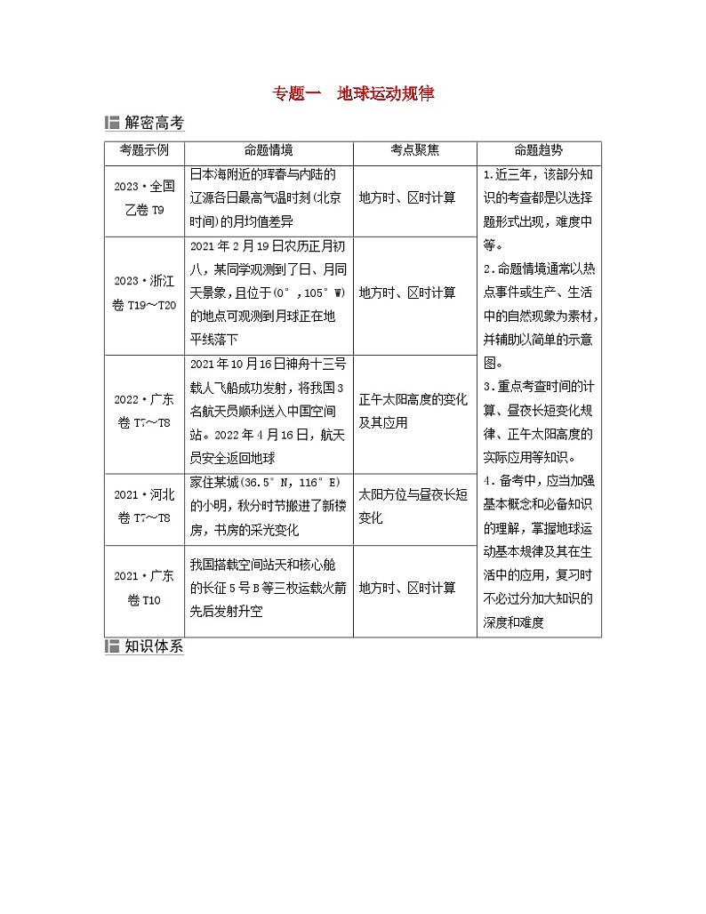 2024届高考地理二轮专题复习与测试第一部分专题一地球运动规律考点1时间计算与日期变更（附解析）01