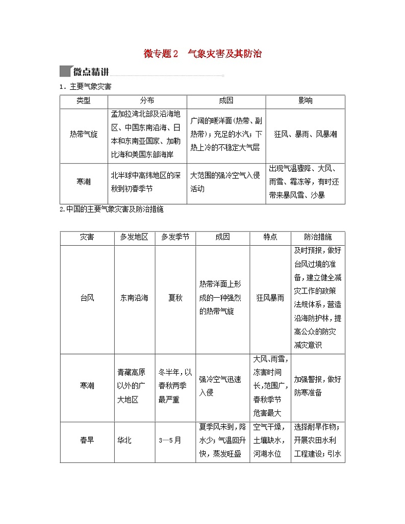 2024届高考地理二轮专题复习与测试第一部分专题二大气运动规律微专题2气象灾害及其防治（附解析）第1页