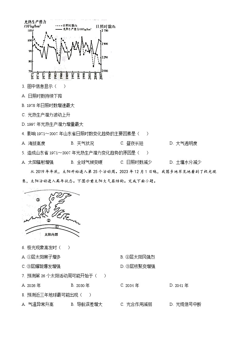 山东省名校考试联盟2023-2024学年高一上学期12月阶段性检测地理试题（Word版附解析）第2页
