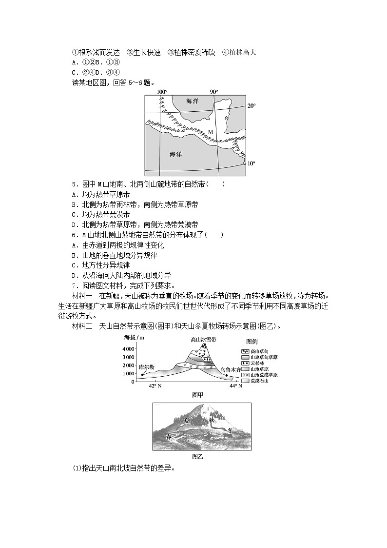 新教材2023版高中地理课后作业提升14自然环境的地域差异性新人教版选择性必修102