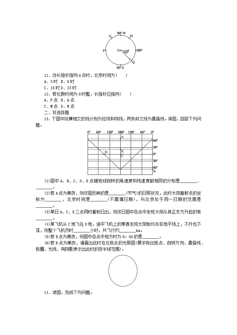 新教材2023版高中地理课时作业2地球自转的地理意义湘教版选择性必修103