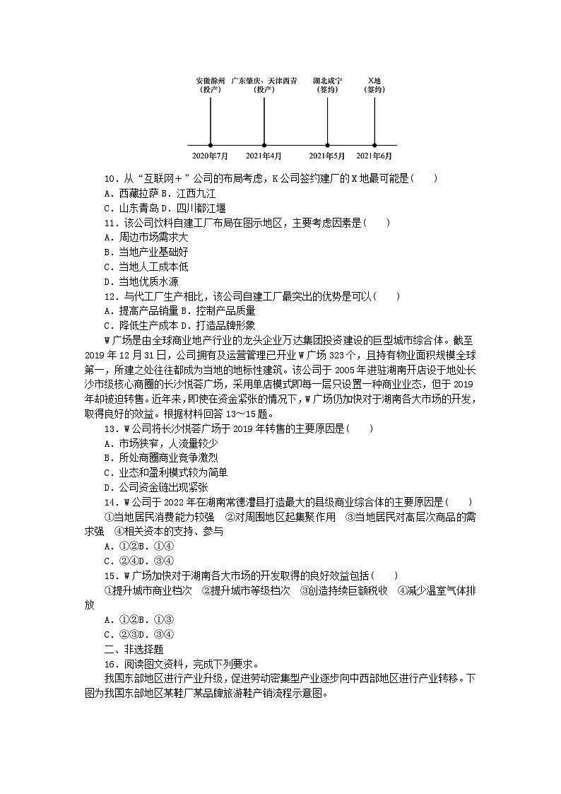 新教材2023版高中地理课时作业8产业转移对区域发展的影响湘教版选择性必修203